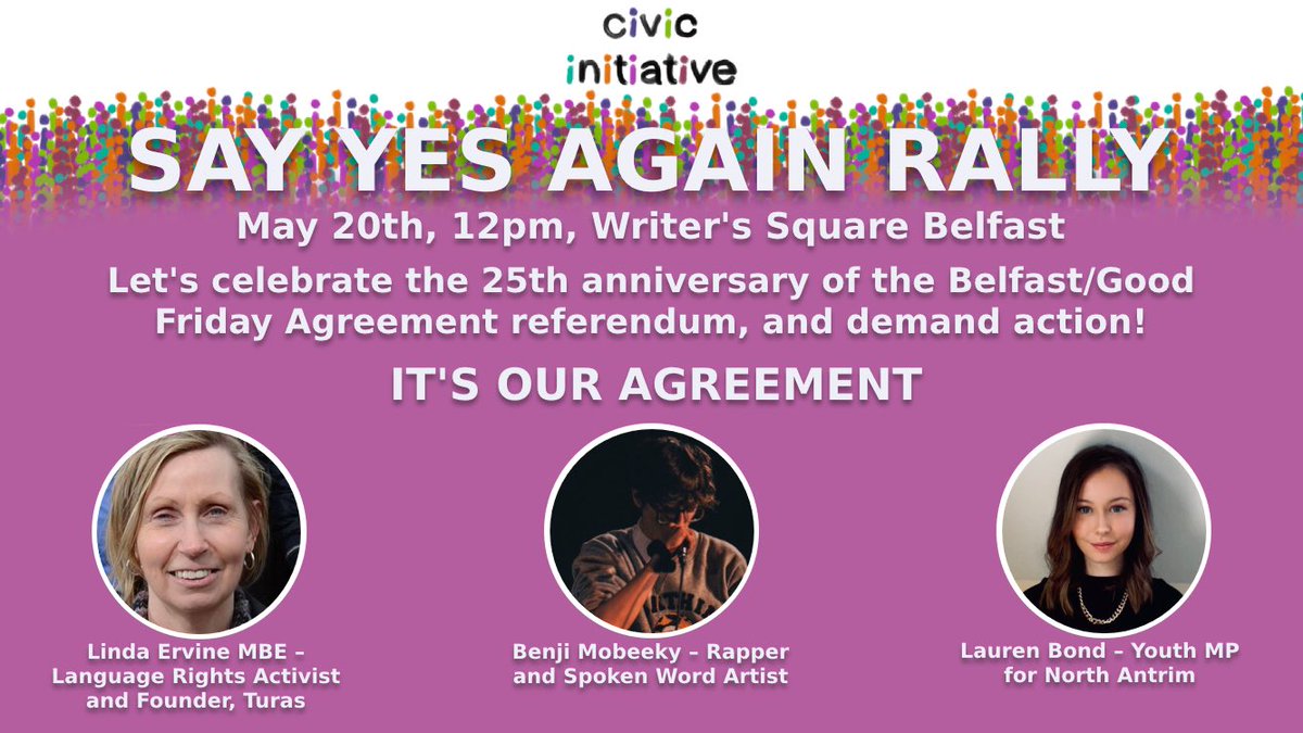 laurenbond_007's tweet photo. Very excited to be speaking at the #SayYesAgain event this Saturday. The Good Friday Agreement will always be about the people who shaped it, come along to join the discussion and #SayYesAgain. @CivicInitNI https://t.co/xfn5YX7JkK