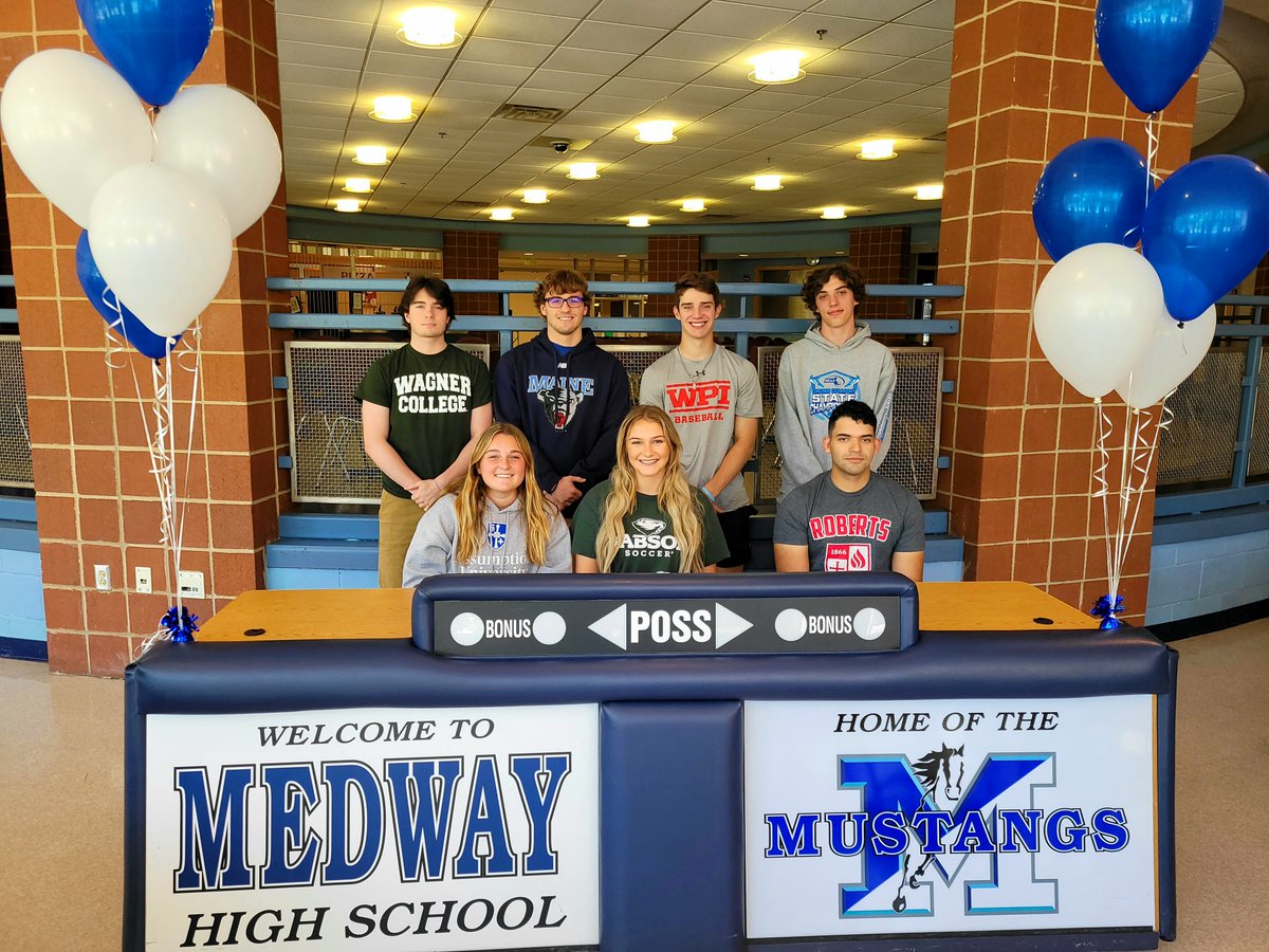 MedwayAthletics's tweet photo. Congratulations to these seven student-athletes who will be competing at the collegiate level next year!  They join three others who were honored in the fall.  Congratulations to all! https://t.co/pX6h3UymU5
