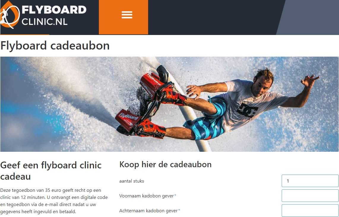Op zoek naar een uitdagend kado? Geef een flyboard cadeaubon aan de jarige, de jubilaris, de gelukkige of zomaar.. Laat diegene vliegen als een vogel en duiken als een dolfijn op ons e-flyboard in Koudum. Online bestellen &amp; boeken via flyboardclinic.nl #kado #flyboarden