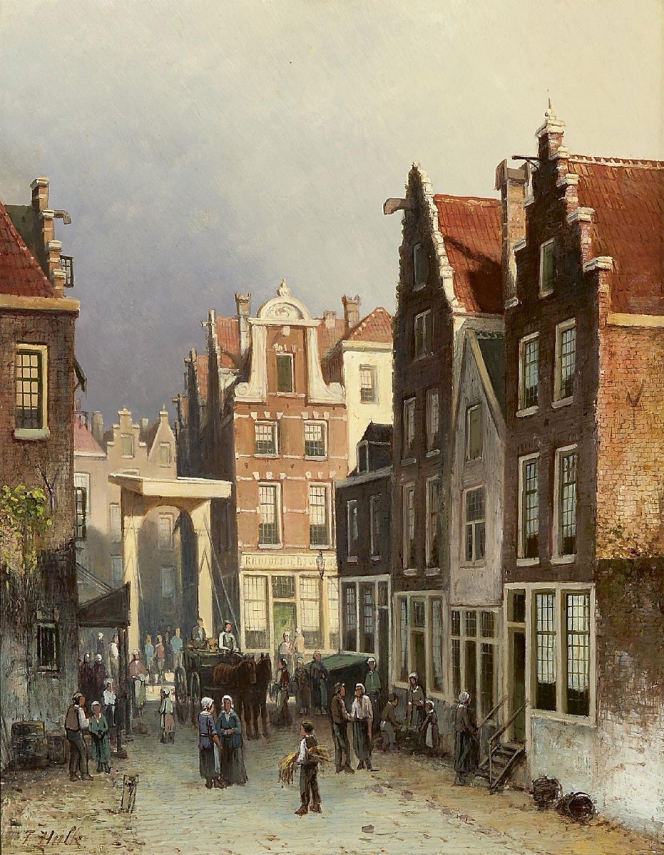 Dutch alley with a drawbridge.
Johannes Frederik Hulk sr. (Amsterdam 1829-1911 Haarlem)
Private collection. Oil on wood. 45,9 x 35,7 cm.