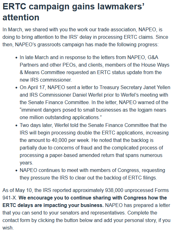 TonyNashNerd's tweet image. #ERTC: There are 938,000 unprocessed Employee Retention Tax Credit applications sitting with the @IRS. My company has been waiting for our ERTC funds for 21 months! This delay is part of the reason so many small businesses went bankrupt thru Covid.😡