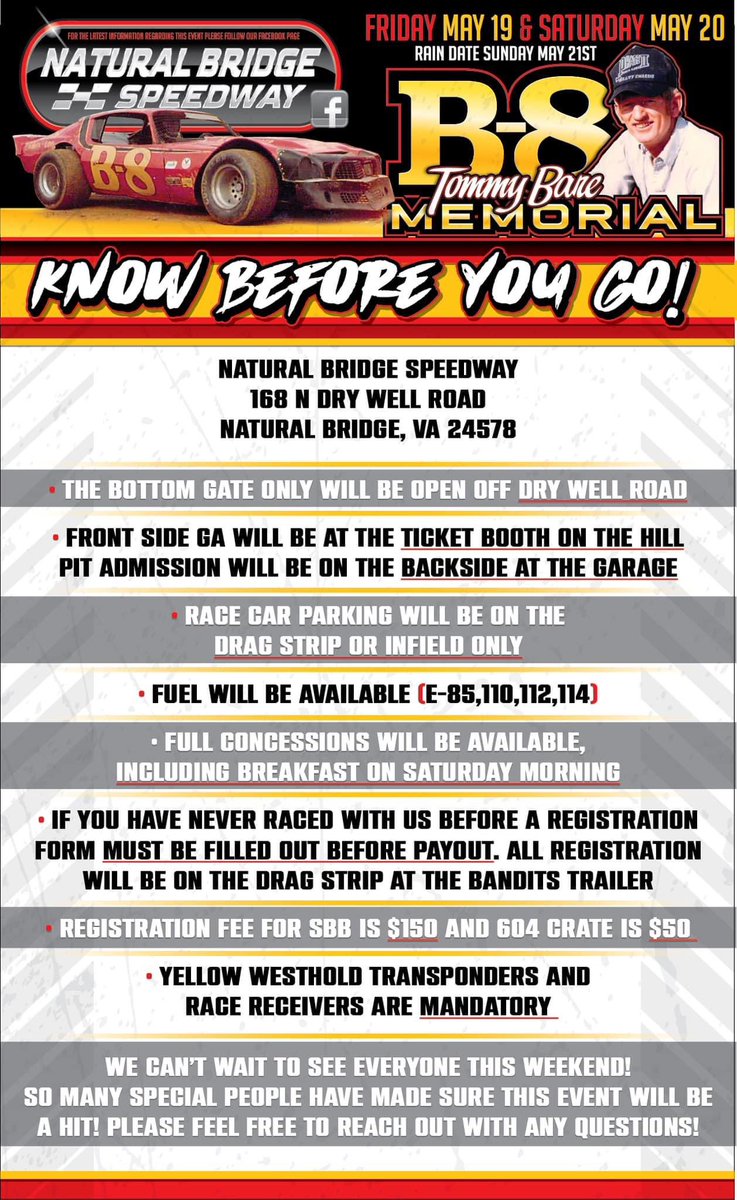 NattyBSpeedway's tweet photo. Know before you go NBS addition 🏁
@BanditsDirt 
#TommyBareMemorial https://t.co/wjhoe8FPVD