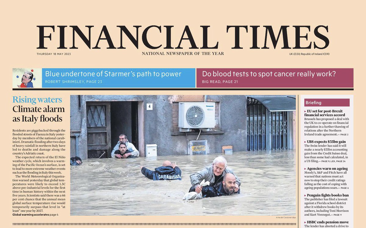 La foto dei #Carabinieri che salvano gli alluvionati di #Faenza domani è in apertura sulla prima pagina del <a href="/FinancialTimes/">Financial Times</a> 
#romagna #alluvione #ClimateAction #ClimateEmergency #ClimateCrisis