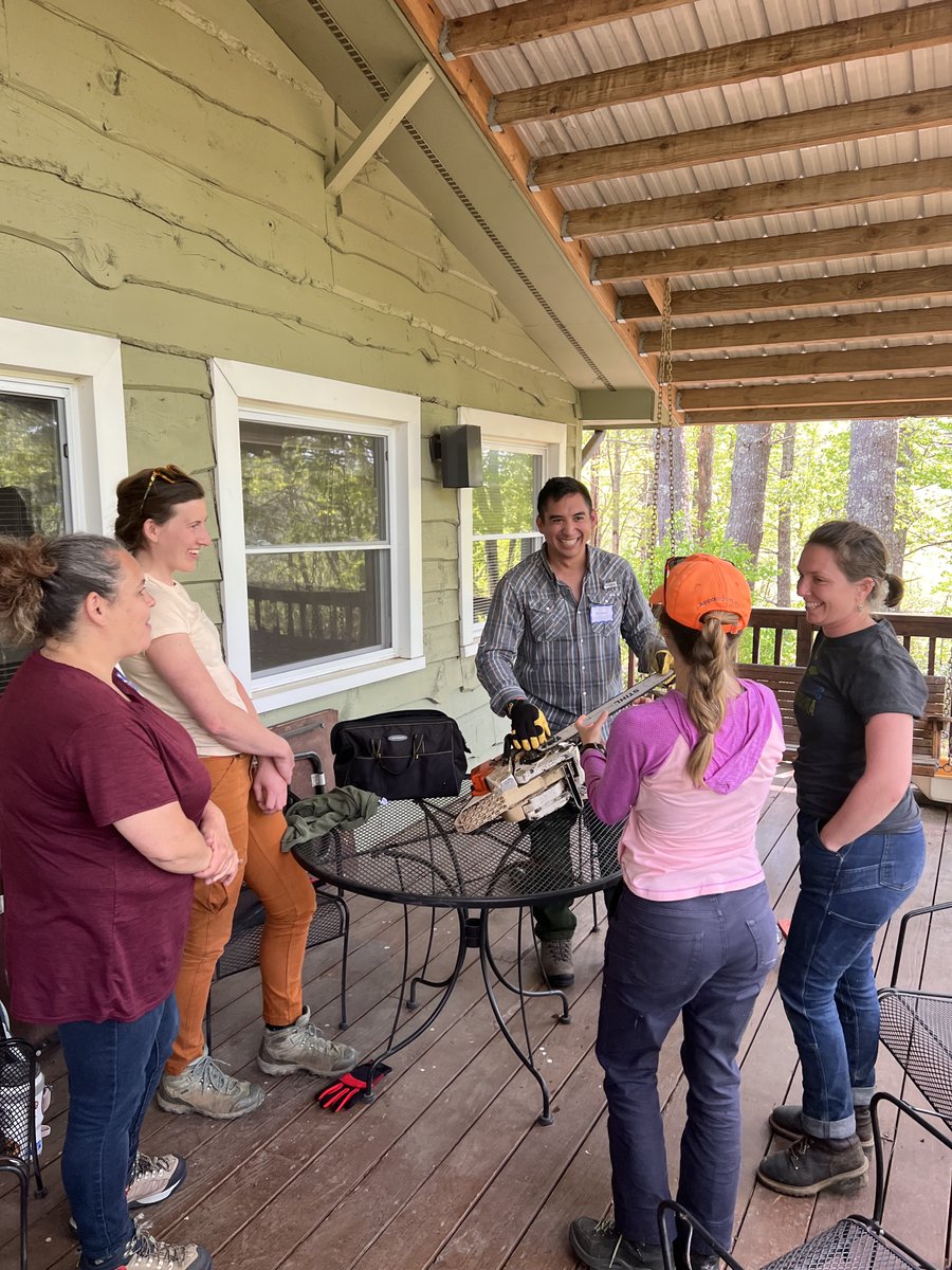 NCSUExtForestry's tweet photo. Earlier this month, we helped @forestguild host a fire-focused Women's Chainsaw Workshop at the NC Forest Service Mountain Training Facility in Crossnore, NC. Participants learned the basics of chainsaw use &amp; maintenance and how to apply their skills to firescaping their homes! https://t.co/bnlTIdm7zl