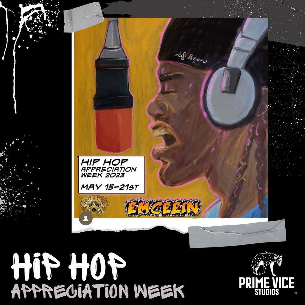 prime_vice's tweet photo. This week is Hip Hop Appreciation Week. 

This year the focus is on emceein. @loscomic blessed us with some art to bring awareness. 😎

Celebrate by learning more about the culture and legacy that Hip Hop has created.

Check out our new blog post at p… https://t.co/bMDm6FLhun https://t.co/YAgG8DSBez
