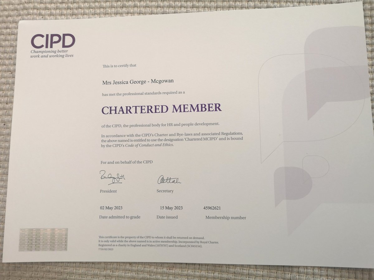 JessGeorgeHR's tweet photo. I'm officially a Chartered Member of the @cipd 😁🎉 #beCIPDChartered #cipd https://t.co/xJ5wnWWCcI
