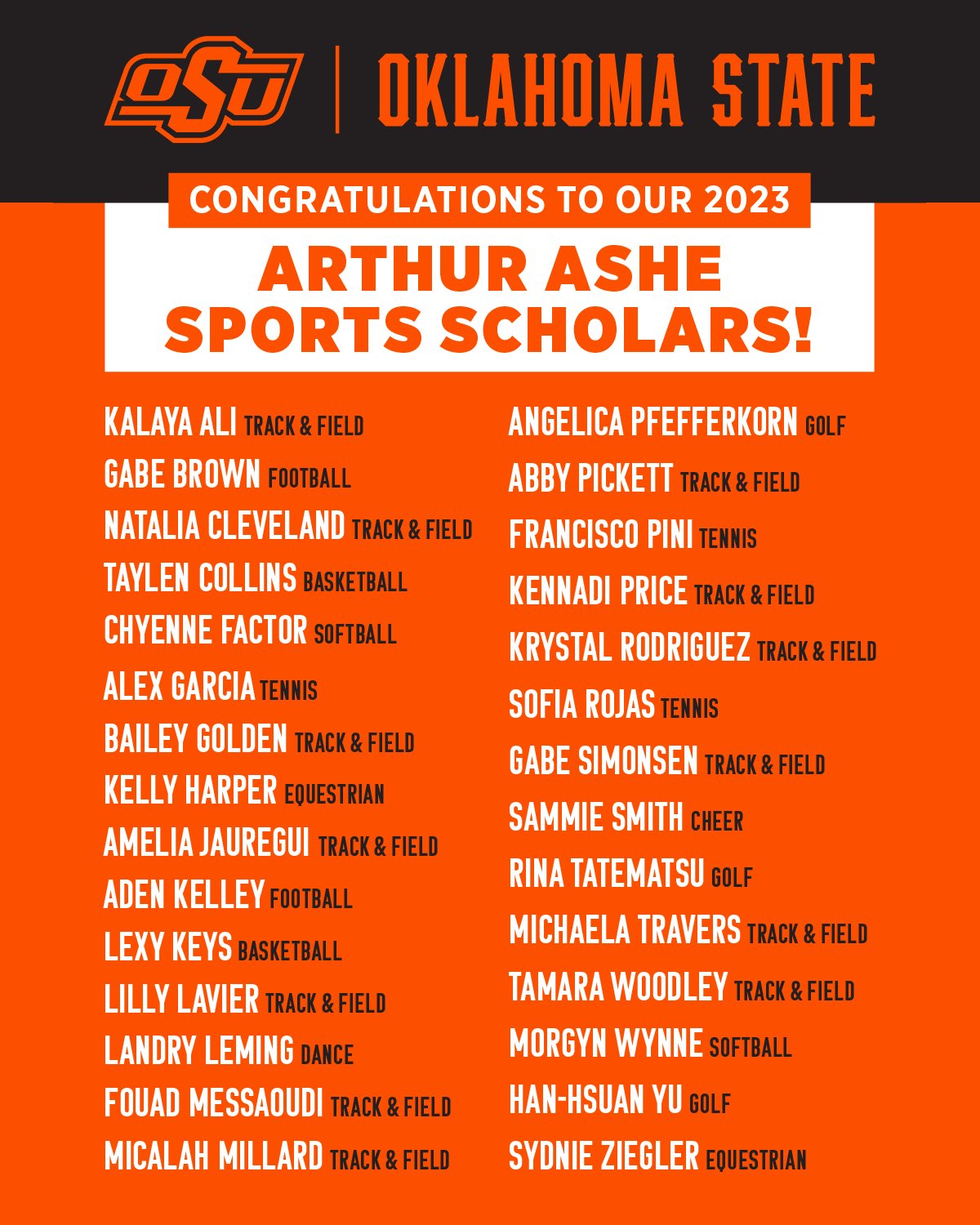 Oklahoma State Athletics on Twitter "The Arthur Ashe Jr. Sports