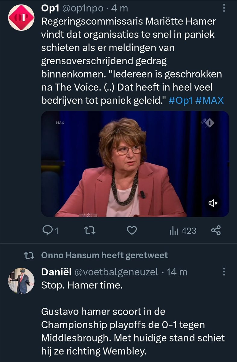 Niet zomaar 2 tweets onder elkaar.
