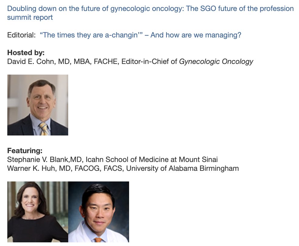 #EIC @David_Cohn_MD hosts April 🗓️ @gynoncjnls #podcast🎙️@SGO_org Future of the Profession Report with 🪨⭐️⭐️ @StephanieVBlank @WarnerHuhUAB Check it out!! 🔔‼️ @IcahnMountSinai @UABOBGYN @Gyne_Oncology @IGCSociety @acog @boardobgyn @ASCO @ESGO_society gynecologiconcology-online.net/podcasts