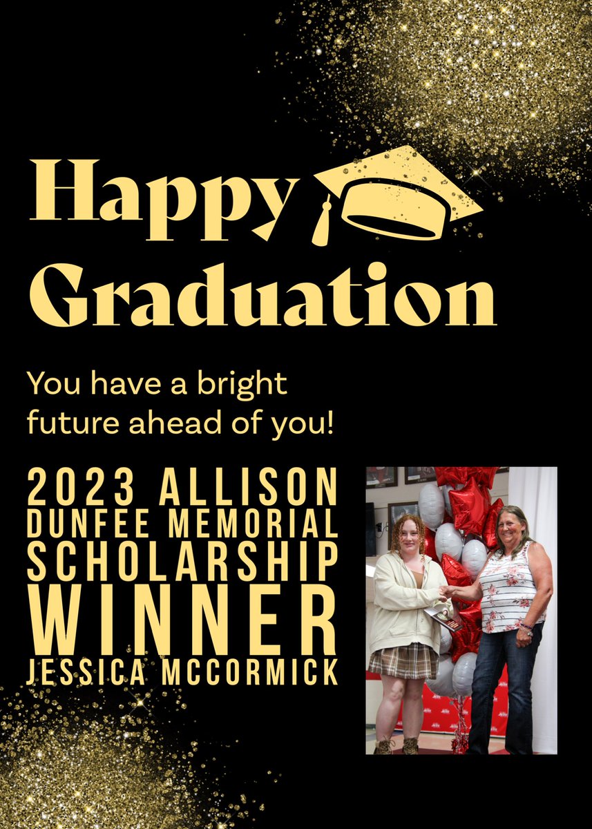 DunfeeAllison's tweet photo. Congrats to Jessica McCormick the 2023 recipient of the Allison R Dunfee Memorial Scholarship. We wish you the best in your future endeavors. 
@Ulschools1 @ULHS_counselor https://t.co/uT5DjebIgv