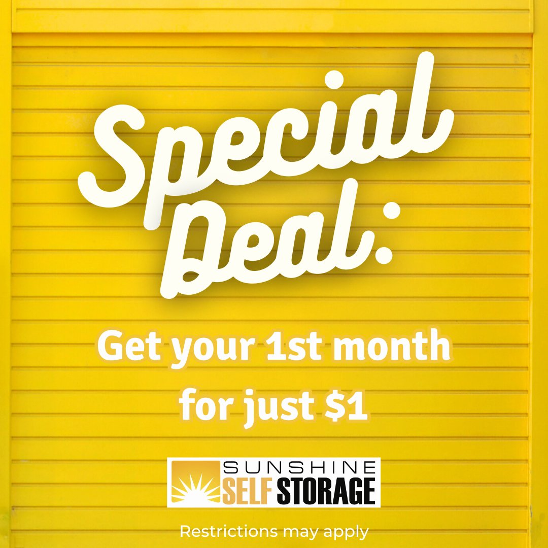 StorageSunshine's tweet image. Check out this great deal! Visit your local Sunshine Self Storage today

Based on availability; size limits and other restrictions may apply.
#Sunshine #Blog #SelfStorage #SunshineSelfStorage #Storage #StorageWars #StorageBlog #Moving #Budget