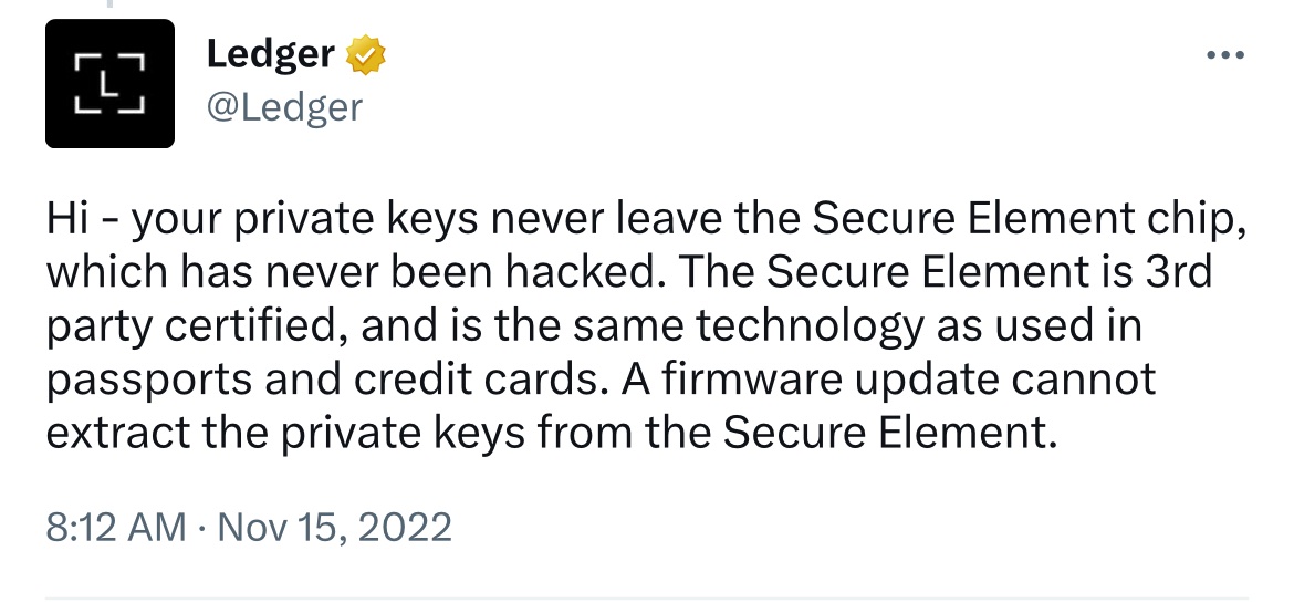 corygabrielsen's tweet photo. You have contradicted yourself @Ledger. 

We look forward to an explanation of the screenshot tweet. https://t.co/NEWnSdk4ar