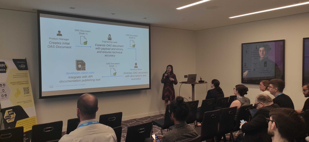 APItheDocs's tweet photo. At @APIdaysGlobal NY we continue with @AdrienneTacke from @CiscoDevNet who is now introducing "how #Cisco Engineering leverages #OAS to drive #API quality and state-of-the-art #developerexperience."
#APItheDocs #APIprogram #APIeconomy #APIdocumentation #technicalwriting https://t.co/0yKaHyKh3p