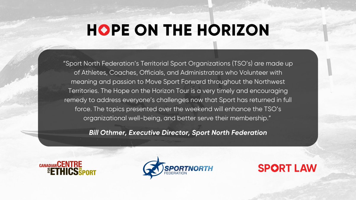We’re hitting the road again! This time next week we will be in Yellowknife for our next stop on the #HopeOnTheHorizon Tour! We are so excited to be welcomed by <a href="/SportNorth/">Sport North</a> for the weekend. See you soon 👋
<a href="/EthicsInSPORT/">CCES</a> <a href="/TrueSportpur/">True Sport pur</a> #ElevateSport #TrueSport