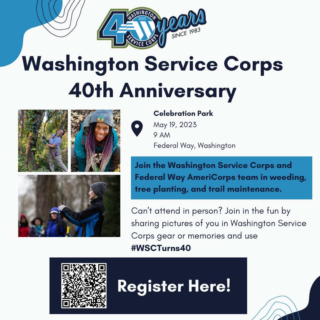 We celebrating the Washington Service Corps 40th anniversary of service and community support this Friday! Come celebrate and serve with us!