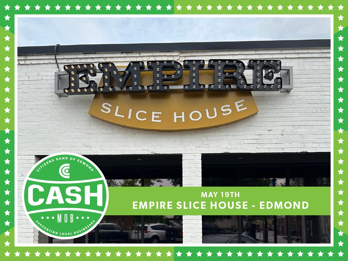 Citizens Bank (@citizensedmond) on Twitter photo The perfect way to kick off <a href="/heardonhurd/">CBE's Heard on Hurd</a> this weekend!
We will be having TWO Cash Mobs in one day!
Friday, May 19th!
Empire Slice House from 11 am-Midnight and Frenzy Brewing from 5pm-Midnight!
Enjoy $10 on us and support small businesses.
Tag #cbecashmobs on your socials! The perfect way to kick off <a href="/heardonhurd/">CBE's Heard on Hurd</a> this weekend!
We will be having TWO Cash Mobs in one day!
Friday, May 19th!
Empire Slice House from 11 am-Midnight and Frenzy Brewing from 5pm-Midnight!
Enjoy $10 on us and support small businesses.
Tag #cbecashmobs on your socials!