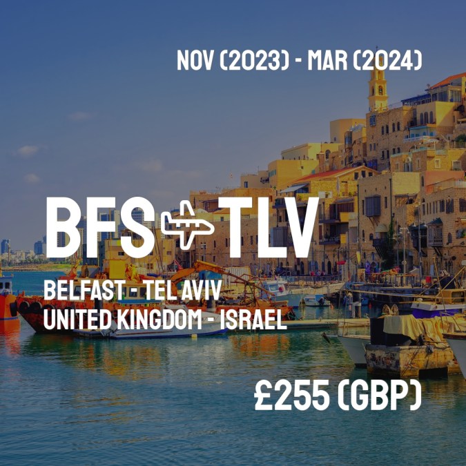 BFSCheapFly's tweet image. ✈️ Belfast (BFS) to Tel Aviv (TLV) for only £255 (GBP) roundtrip 💸
215 live dates on Adventure Machine. - get the app on iOS or Android #belfast #belfastcity #belfastireland #belfastfood #belfastblogger #belfastsink #belfastmaine