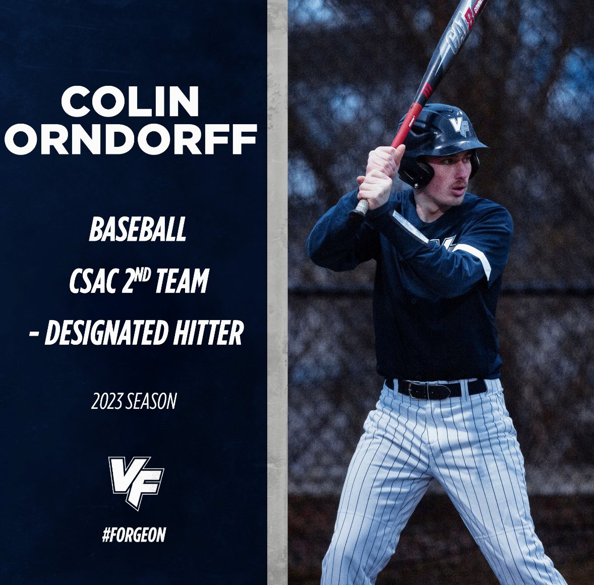 Sophomore Colin Orndorff secured a spot on the @CSACsports 2nd Team!! This is Colin’s 2nd time receiving an All-Conference honor in his career! Congratulations!!! #ForgeOn⚒️