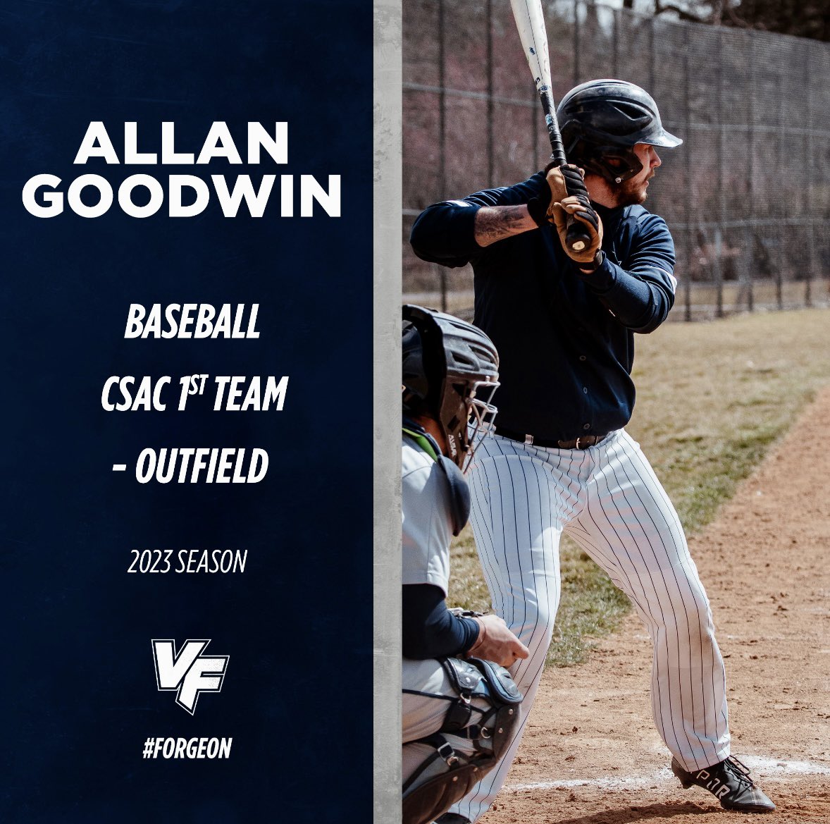 ‼️ We are excited to announce our Patriots that received All-Conference honors from the @CSACsports conference! First we have Senior OF Allan Goodwin who achieved 1st Team honors! Allan is the first Patriot to ever achieve a 1st team recognition!Congratulations!!! #ForgeOn⚒️