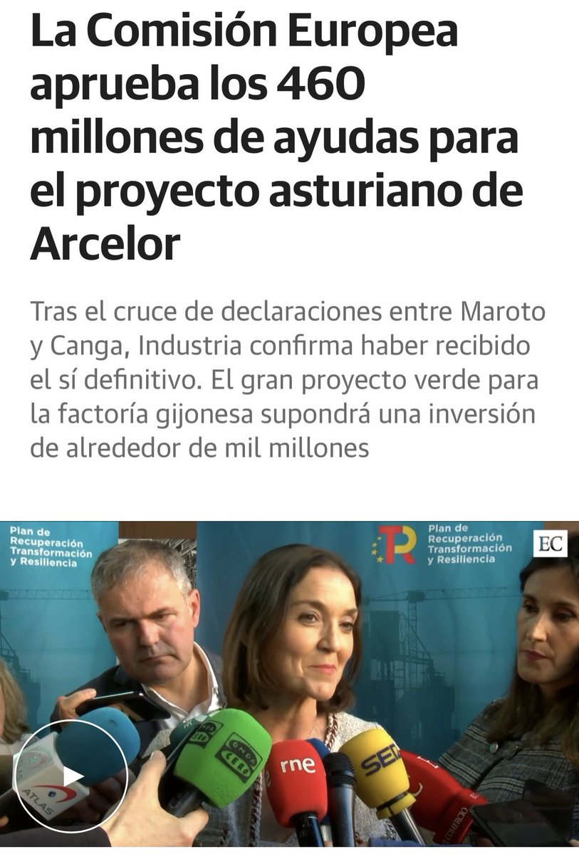 TomeCova's tweet photo. No es admisible que Arcelor, tras ganar 9.000 millones, reciba 460 millones de fondos públicos para su Plan de descarbonización y vaya a despedir a casi 1000 trabajadores.

Es más fácil que Arcelor se largue con 460M€ que cualquiera de nosotros se vaya de su compañía telefónica. https://t.co/DveAmWV24V