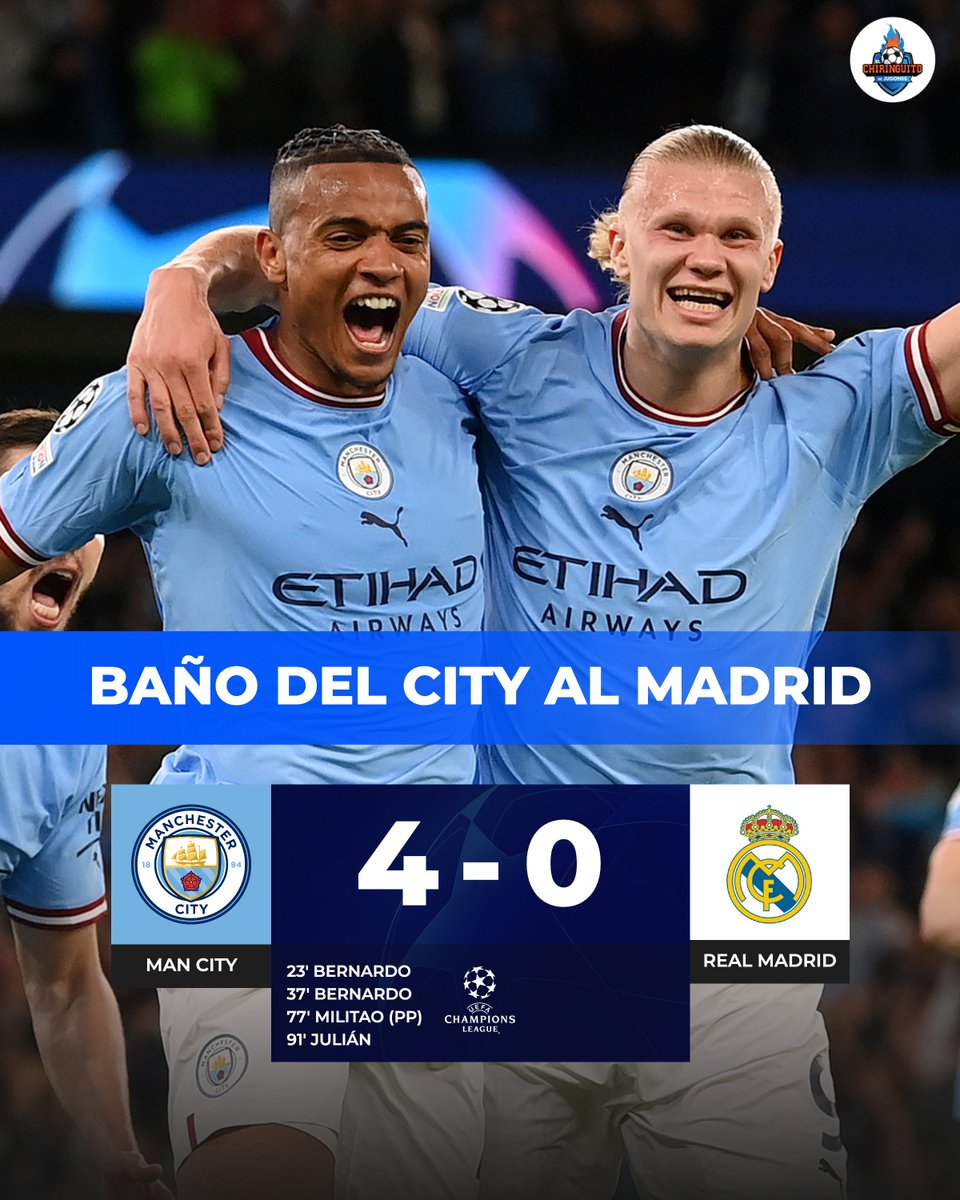 elchiringuitotv's tweet photo. 🚨El MADRID, ELIMINADO de la #UCL🚨

😳Baño histórico del City (4-0) en el Etihad y pudo ser peor... Los de Guardiola, a la final de la Champions. https://t.co/EmUTwMmazC