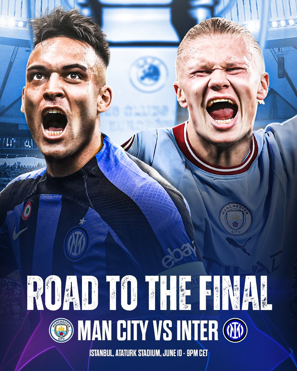🏆 Manchester City vs Inter will be the Champions League final 2023.

🇹🇷 Atatürk stadium, June 10, Istanbul.