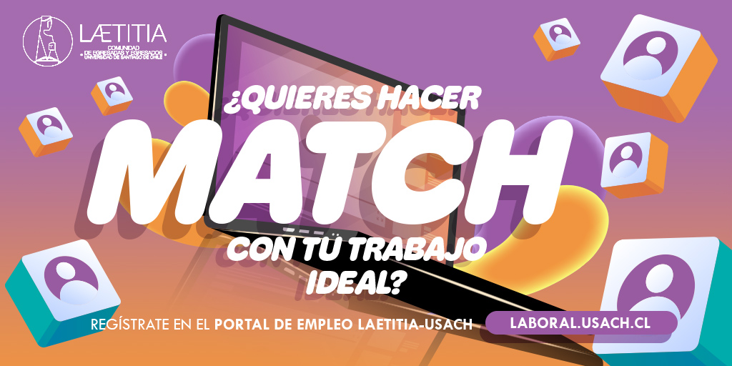 ¿Quieres enganchar con un lugar en el que puedas realizar tu práctica profesional?👍🏻 

✍️Regístrate y postula a las diferentes oportunidades laborales que se encuentran publicadas en el Portal de Empleos Laetitia USACH.  

➡️laboral.usach.cl #SomosUSACH