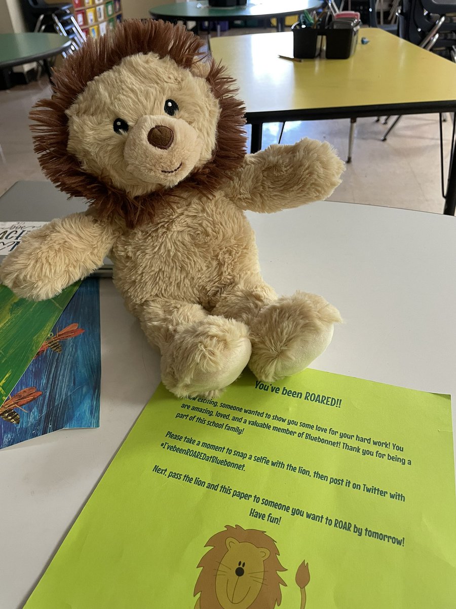 Came to school this morning and found this little guy waiting for me. I absolutely love the people I work with! #I’vebeenROAREDatBluebonnet