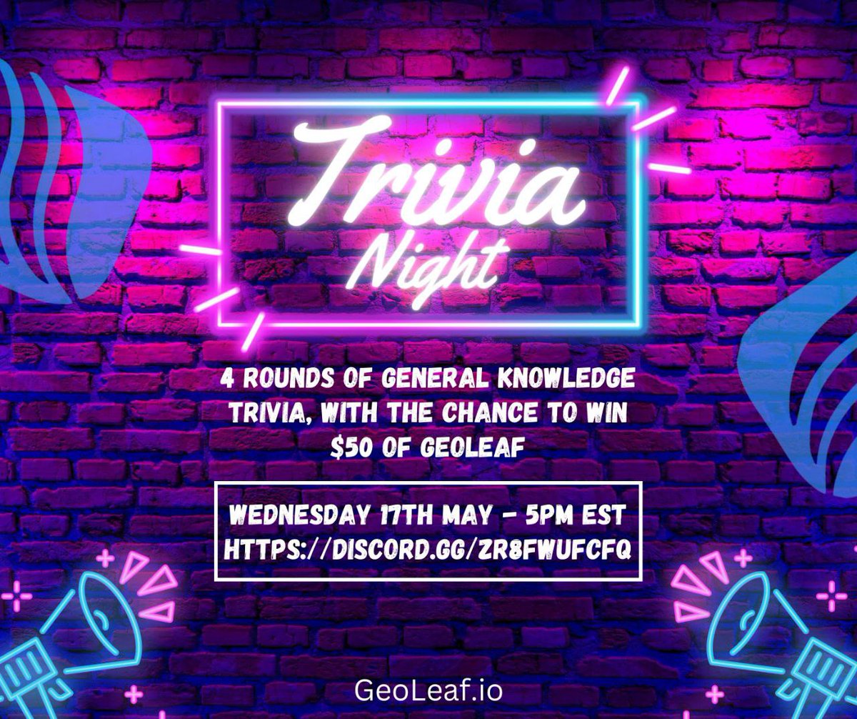 So our Quiz night is about to start in our Discord. Come meet the family and a chance to win some #GLT se you there #GeoLeaf #community #fun 

discord.gg/8mZWnB6k