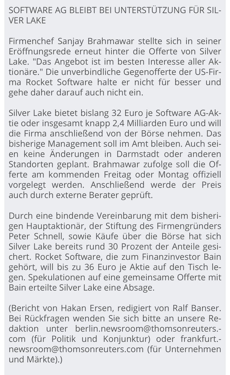 WinterLars's tweet image. Aktionäre lesen #SoftwareAG wegen Übernahme die Leviten