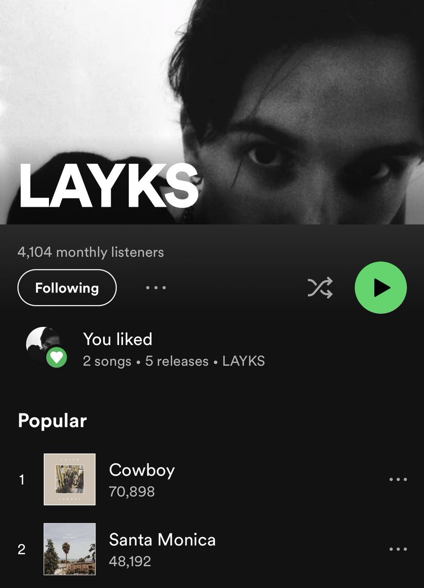 SAY WHAT!!?? Cowboy has had over 9k streams this week alone! that’s wild!! thank you thank you thank you for being the most amazing family in the universe😭🌈🙌🏻💐🍒🌹🌷💕

#newmusic #layks #thisislayks #indie #alt #alternative #musically