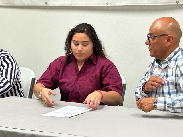 Brezzia Guzman, senior welding student from Permian High School, signed a commitment to work for Air Compressor Solutions after her upcoming graduation.  We would like to congratulate Brezzia on completing the Welding CTE program of study at ECISD and starting her career!
