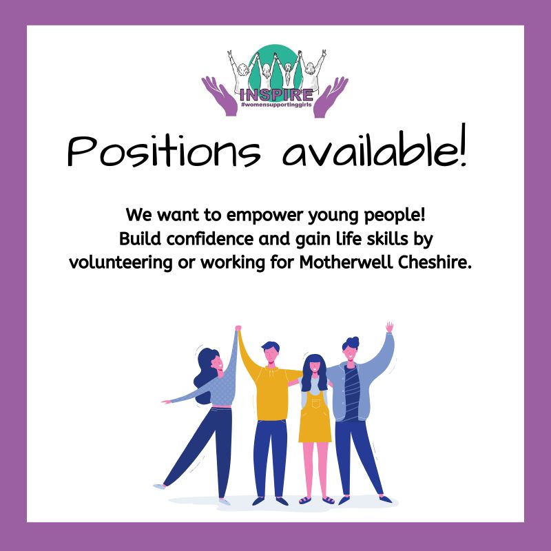 Do you work with or know #youngpeople ?
We are looking to recruit a team of young people to help us over the summer season.
Full training provided and lots of support.
Please email inspirecheshire@motherwellcheshirecio.com for full details to be based in #crewe #winsford