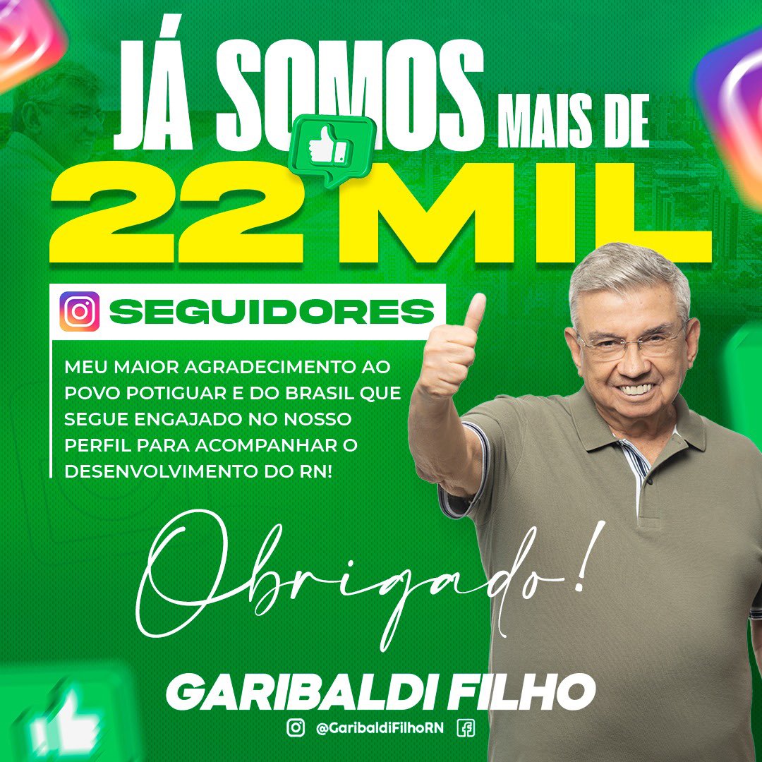 garibaldifilho's tweet photo. ✅ SOMOS MAIS DE 22 MIL NO INSTAGRAM 👍🏽
Meu maior agradecimento ao povo potiguar e do Brasil que segue engajado no nosso perfil para acompanhar o desenvolvimento do RN!
#GaribaldiFilho #GaribaldiFilhoRN #RioGrandeDoNorte #MDB #MDBrn https://t.co/S82fNVqZVH