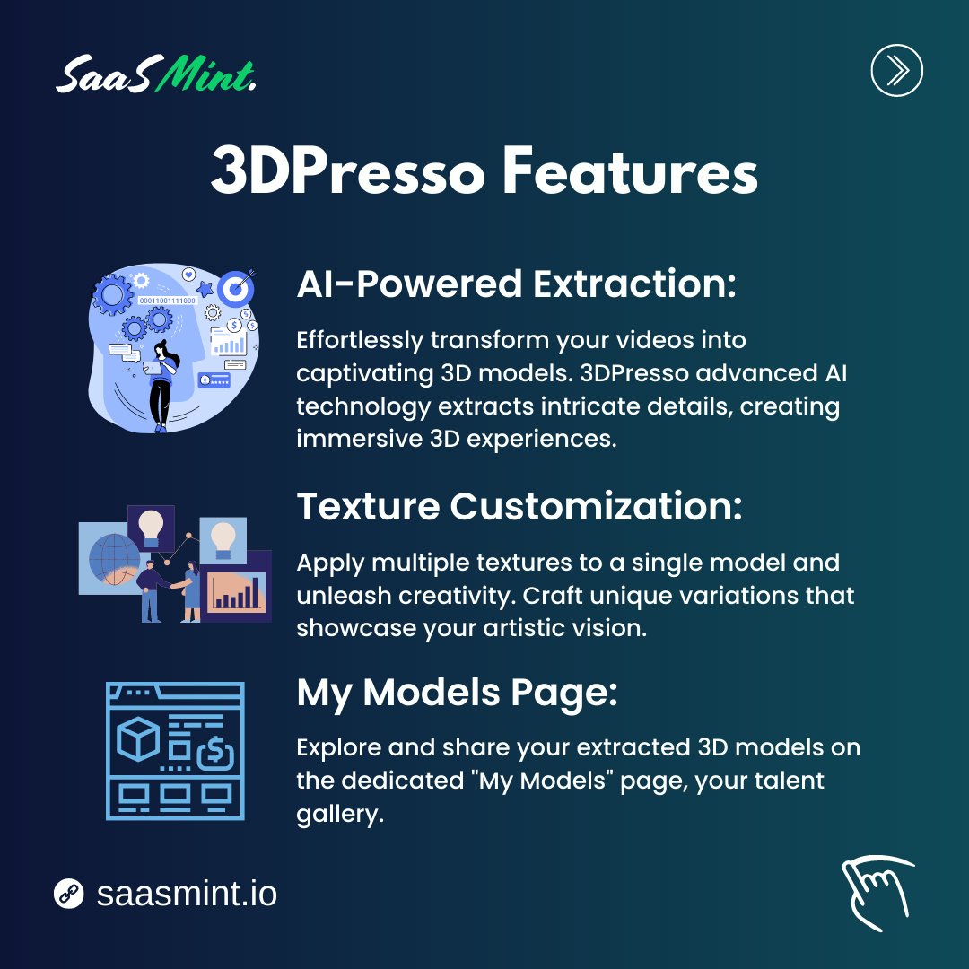 SaasMint's tweet photo. Unleash your imagination with 3DPresso! Transform videos into mesmerizing 3D models using AI. Join the waitlist now and be part of the 3D revolution.
#3dpresso #LimitlessCreativity #ai #artificialintelligence #artificialintelligenceai #3dmodels #aipoweredtool #saas #saasmint https://t.co/SASA0Itwdw
