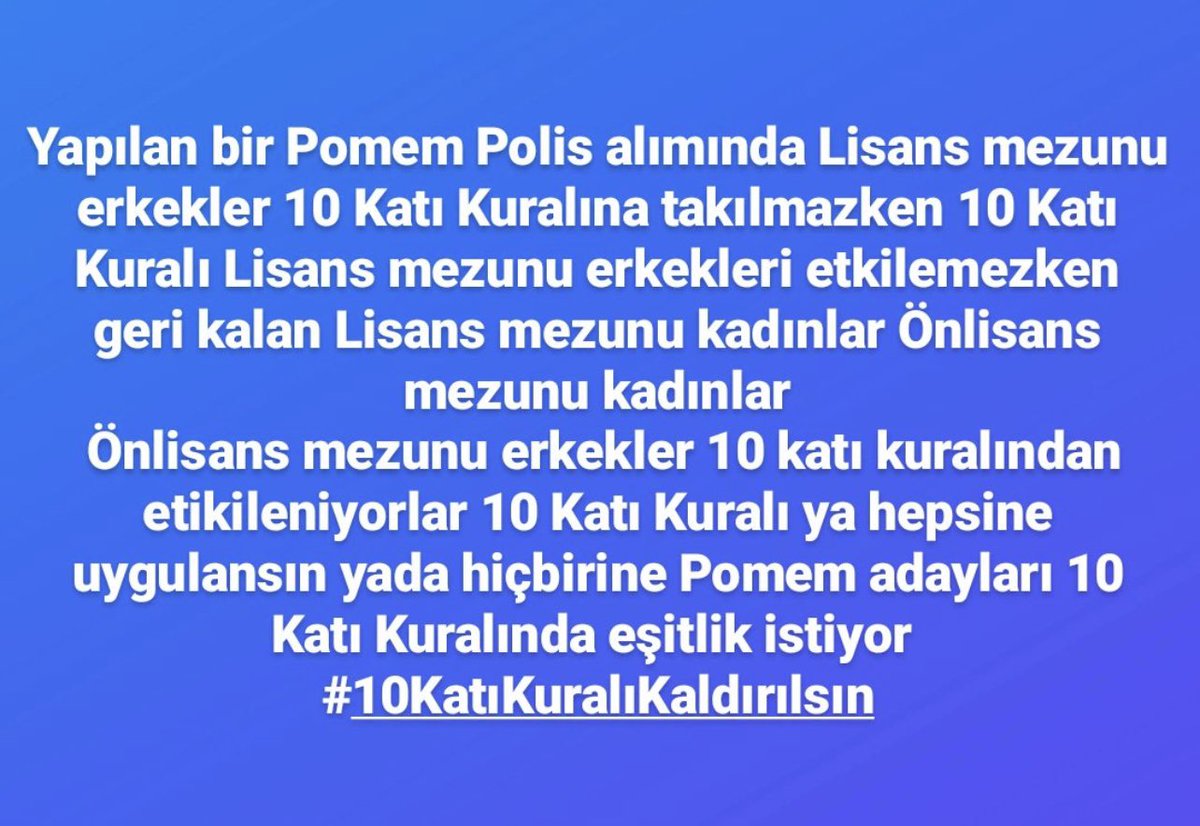 srkntnyldz's tweet photo. 30.dönem pomem polis adayları 10 katı kuralının kaldırılmasını istiyor!
Pomem 10 katı kuralı kaldırılsın.

 @EmniyetGM @paedutr 

#10katıkuralıkaldırılsın https://t.co/UA0FPbzUyy