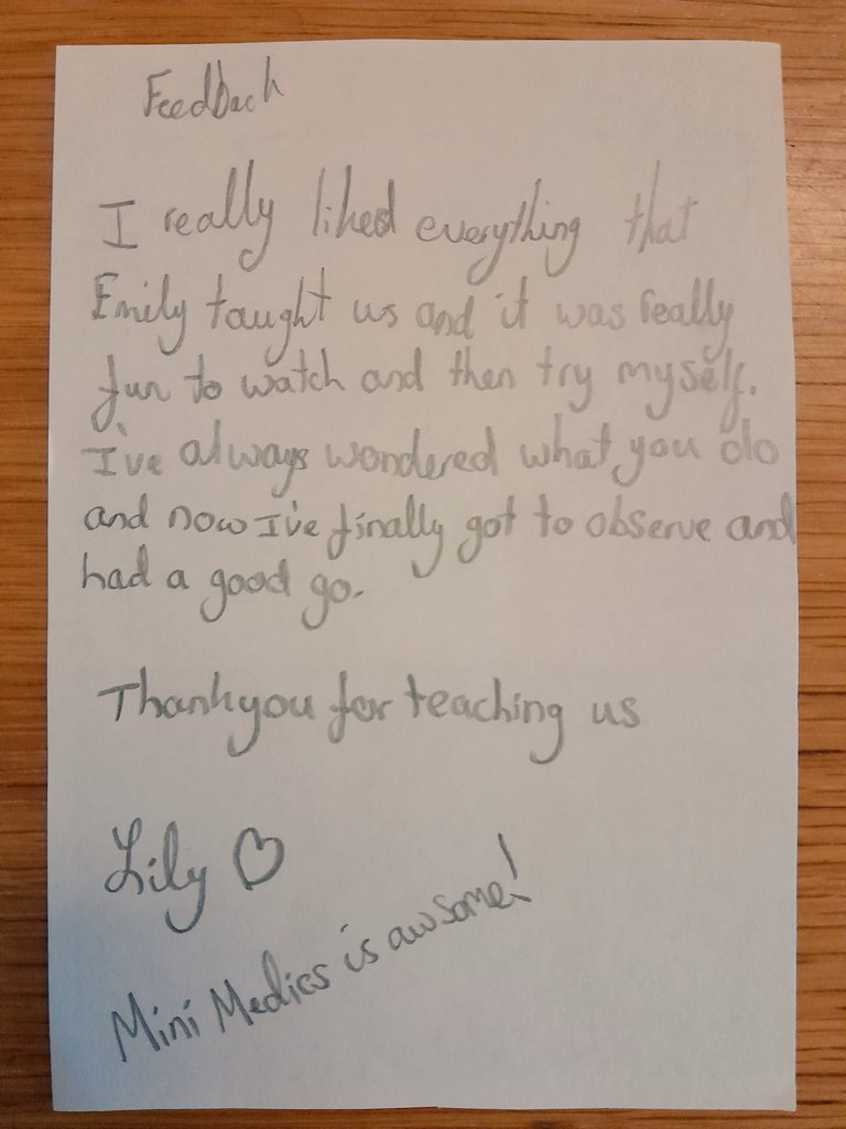 OutlineFirstAid's tweet photo. ⭐️ #minimedics feedback from the Mini Medics themselves ⭐️

#firstaid #firstaidforchildren #firstaidtraining 🩷 https://t.co/AHbCkKn4XQ