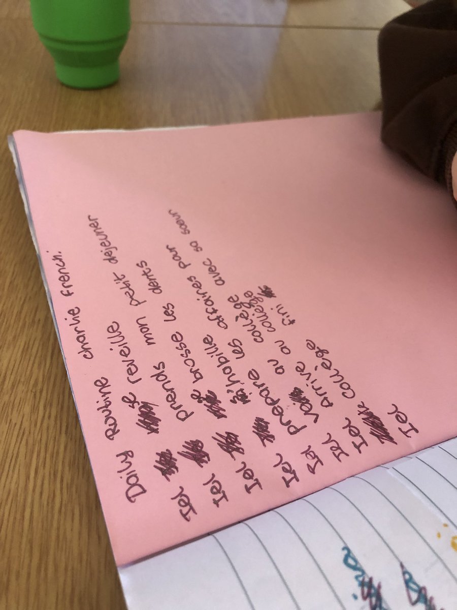 Grade 6 students in French class drafting a story about the daily routine of their invented character. Their character is called Charlie. They are non-binary. They use French gender neutral pronouns. #deij ❤️