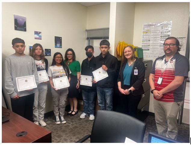 (1of2)Cleveland ISD Middle Schools CTE Recognition for Outstanding Student Awards: CMS: Itzel Dominguez BIM, Humberto Montejano GEAR UP, Milagros Razo HEALTH SCEINCE, Kenneth Romero GEAR UP, Rebekah Roddey GEAR UP, Saul Rodriguez CONSTRUCTION, Kyara Richardson ROBOTICS!