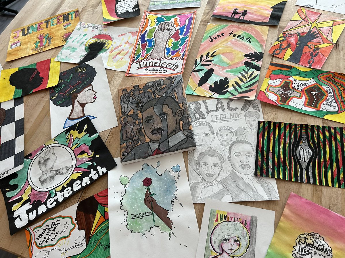 jenpeltonmiller's tweet photo. Jr High Art creations for our community Juneteenth contest and celebration! #jrhighart #Juneteenth #StreaksNation #Thisis205 @Galesburg_HS https://t.co/15ClWoWQpU