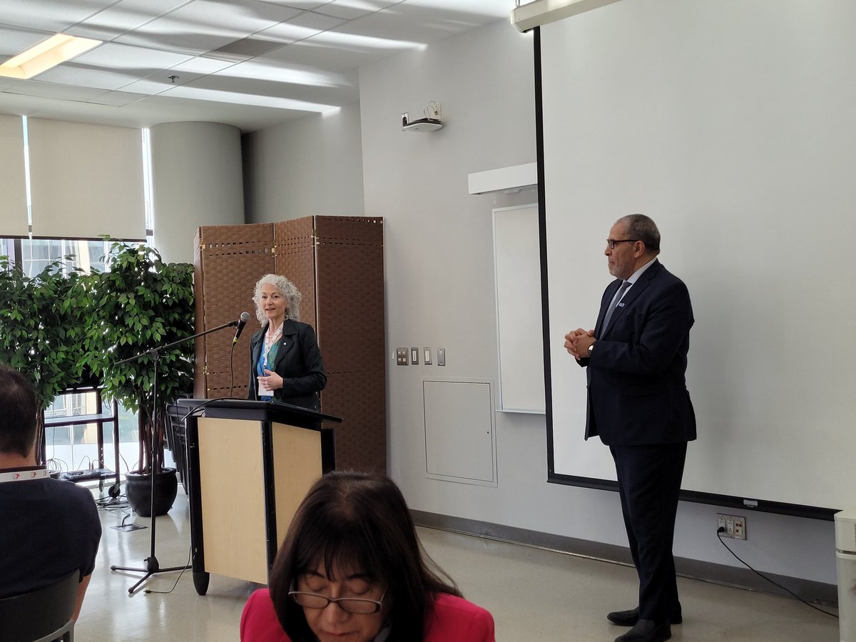 C21Can's tweet photo. Day 1 #C21Summit23 Lunchtime guest speaker Dr. Mohamed Lachemi, president @TorontoMet welcomed by
Dr. Bonnie Schmidt @LetsTalkScience @BMSchmidt @C21Can Board of Advisors Member. A fascinating insight on the evolution of #learningzones #activelearning & the @TheDMZ @C21CEO https://t.co/jRLSLbrg4I
