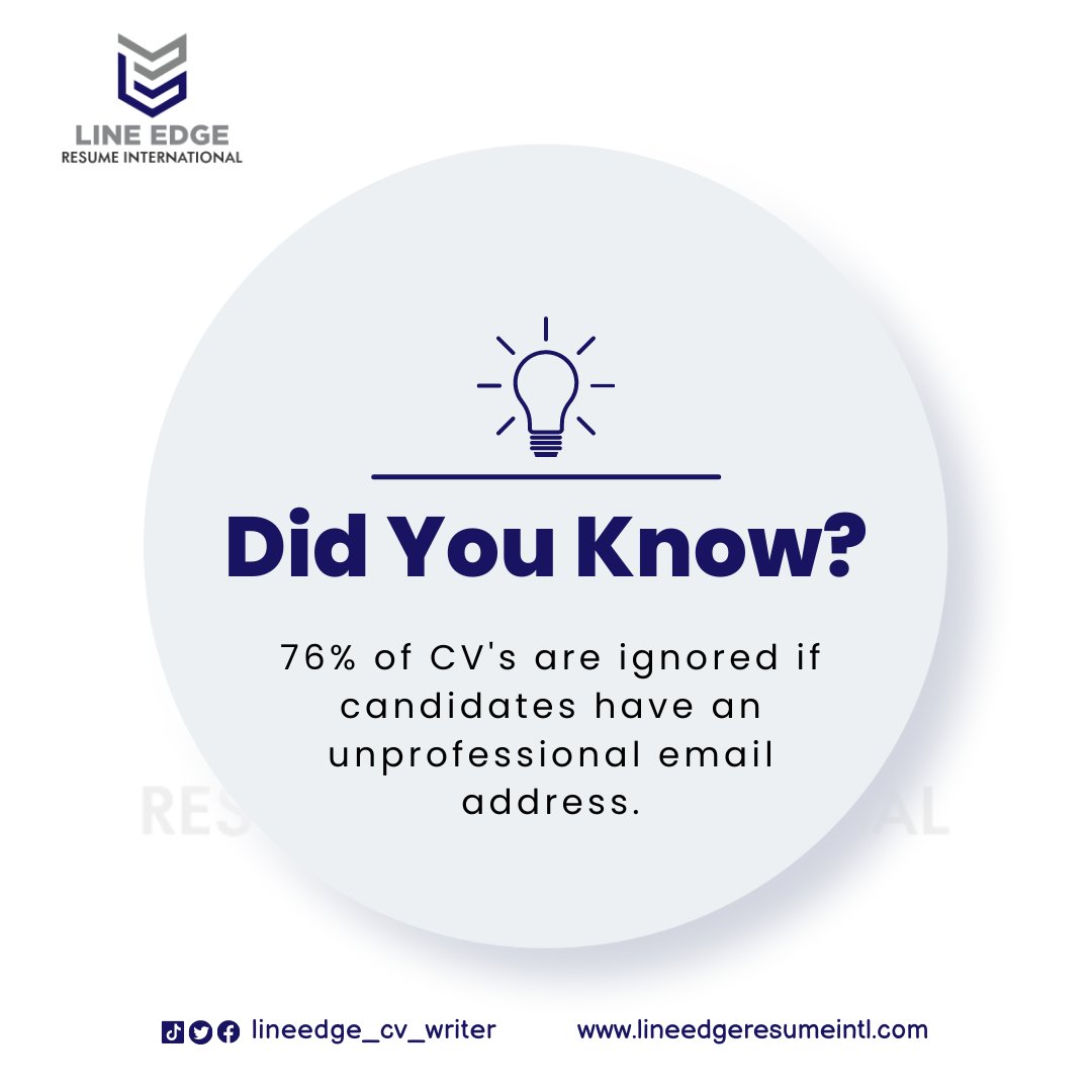 lineedge_cv_w's tweet image. Attention job seekers!

It's not just your qualifications that matter when job hunting - your email address can make or break your chances.

Ensure you're putting your best foot forward with a professional email address.

#professionalemailaddress #jobtips #lineedgecvwriters