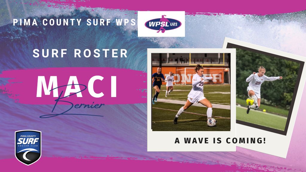 PimaSurfU21WPSL's tweet photo. Another Pima County talent to join the team, @BernierMaci who is currently playing at Carroll University. Maci was a three time state champion at Salpointe and in club in 2021. Welcome Maci!!! #BewaretheWave https://t.co/18iIzARXnw