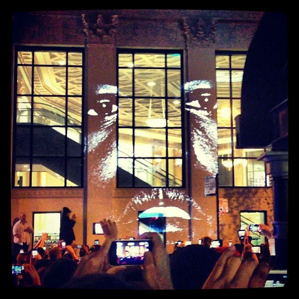 fakeshoredrive's tweet photo. 10 years ago today, Kanye West kicked off his rollout for 'Yeezus' by projecting his video for "New Slaves" on buildings across the globe.

Locations for viewings in cities like NYC, London, Paris, Toronto &amp; Chicago were announced on his website moments before the premiere. https://t.co/yZgHemAFxS