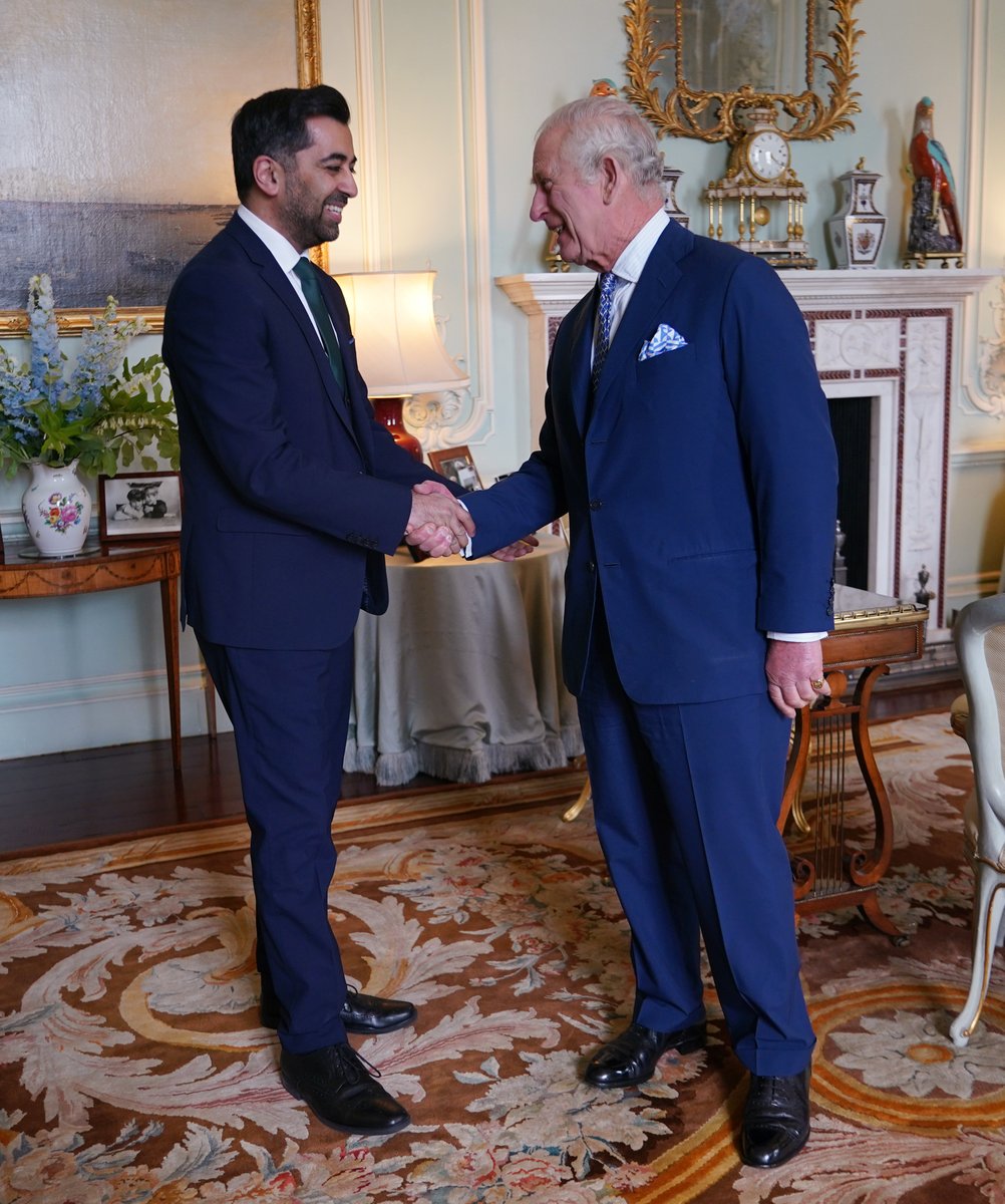 This afternoon at Buckingham Palace, the Rt. Hon. Humza Yousaf MSP (First Minister of the Scottish Government) was received in audience by The King.