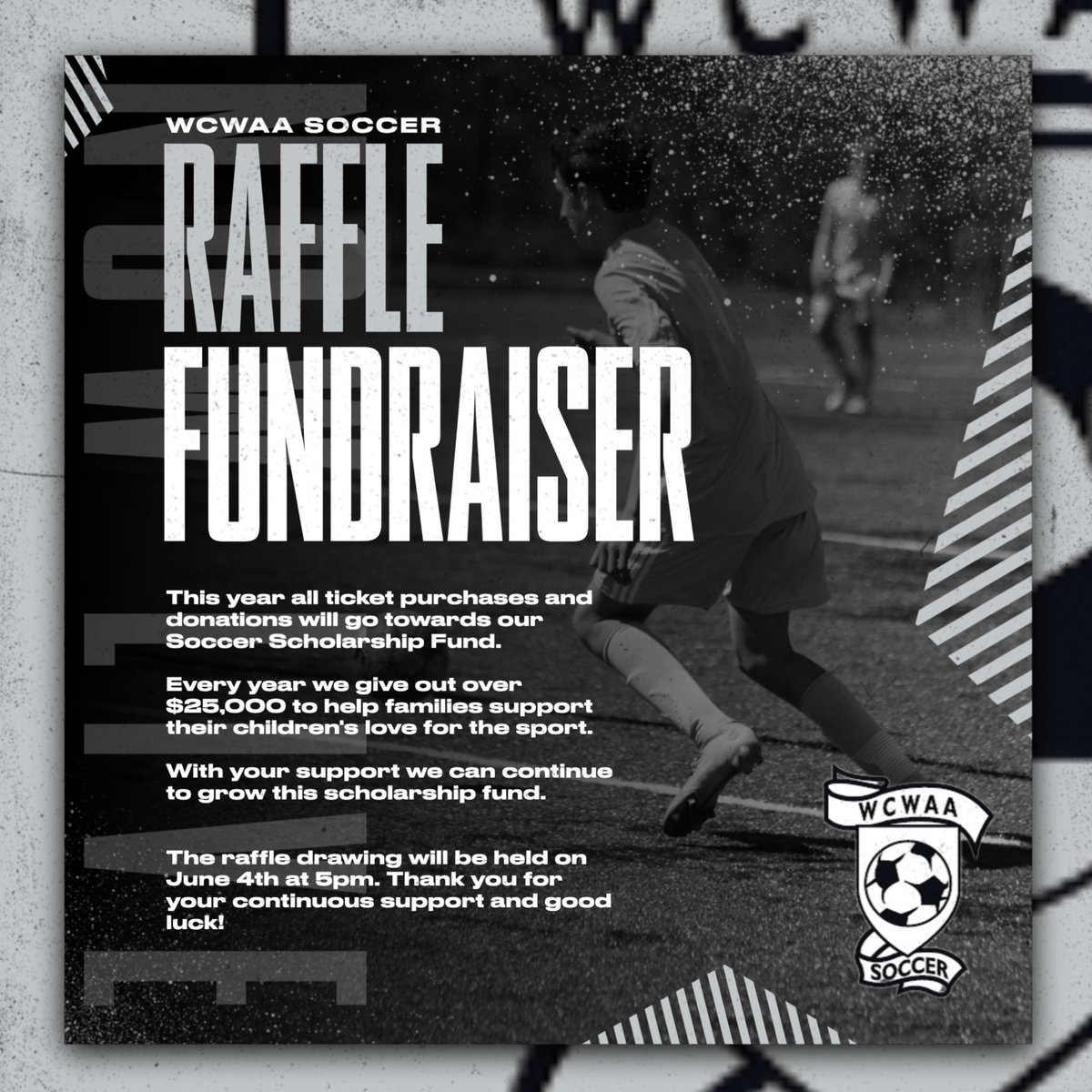 wcwaasoccer's tweet photo. This year all ticket purchases and donations will go towards our Soccer Scholarship Fund. Every year we give out over $25,000 to help families support their children's love for the sport. With your support we can continue to grow this scholarship fund. https://t.co/MNi2IQm8X3