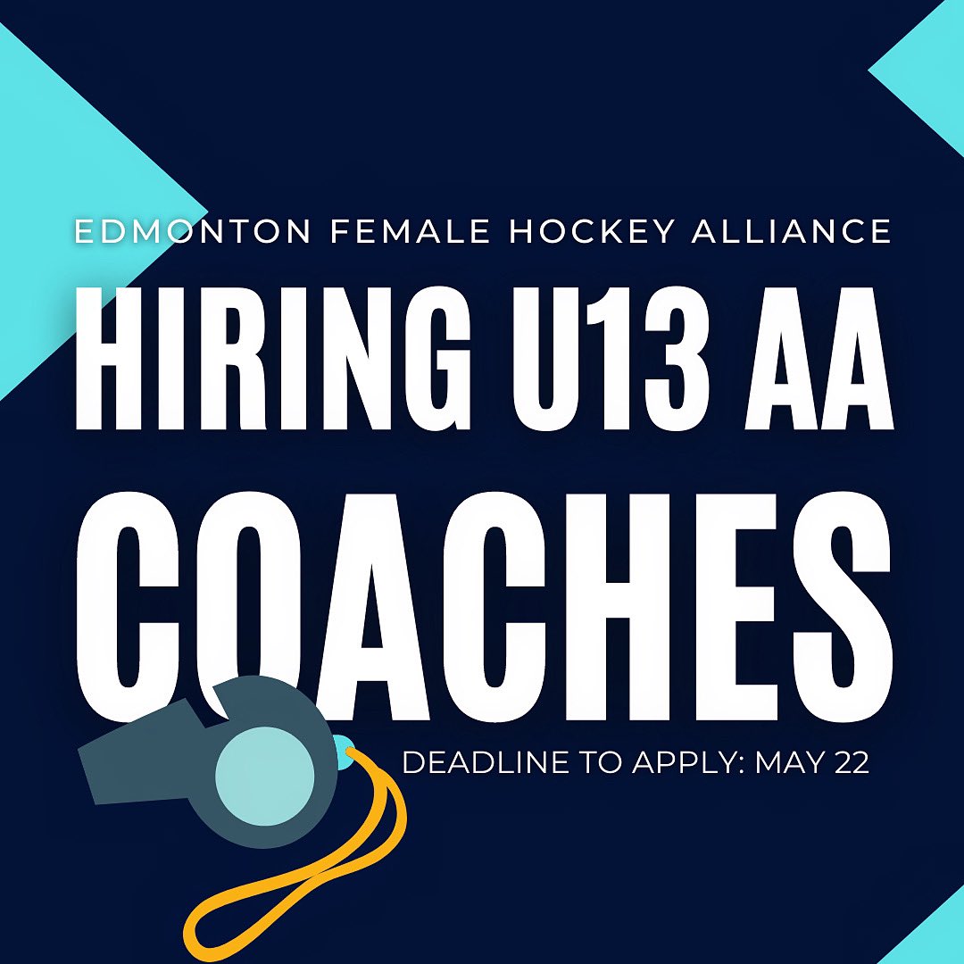 Help us grow the girls’ game! 🏒 We are searching for U13 AA coaches for the upcoming season. 

📄 Applications are being accepted until May 22. 

➡️ For more details on what the role entails or how to apply, head to: hockeyedmonton.ca/content/edmont…

#hockeyedm