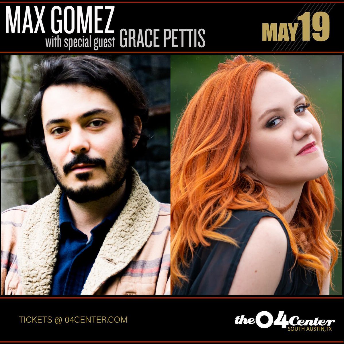This weekend in #Austin, TX @GracePettis will perform at the @04Center with Max Gomez. Tickets are on sale now! 🎤🎶 Grab yours at prekindle.com/event/96753-ma… & check out gracepettis.com for future performances!