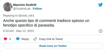 FSimunde's tweet photo. @ScaltritiLab Il premio "è meglio che sto zitto, perché non ho niente da insegnare a nessuno", lo hai vinto tu, #MaurizioScaltriti, definendo "metastasi" un utente, in veste di ricercatore in tale campo.

Te lo dici da solo, @ScaltritiLab,  che sei cretino, o serve che qualcuno te lo scriva? https://t.co/Qy1LIvHpnS