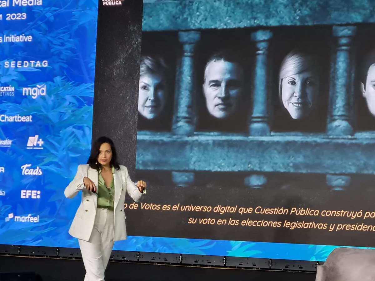 cuestion_p's tweet photo. Nuestra dir. @claudibaez estuvo en los #DML23 de @wanifraLATAM exponiendo el lado más innovador de CP en la agenda de periodismo disruptivo. #JuegoDeVotos, #SabemosLoQueHiciste y #HablanLosHechos brillaron en 🇲🇽 . El periodismo de investigación más innovador está en @cuestion_p. https://t.co/XmbZR3n5oL